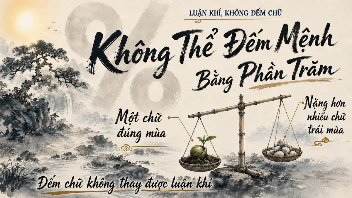 Cân tre có một hạt đúng mùa nặng hơn nhiều viên đá nhỏ, minh họa ngũ hành không thể đếm đơn giản bằng phần trăm.
